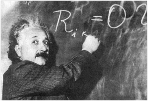 图一：爱因斯坦在黑板上进行演算（图片来自于网络）