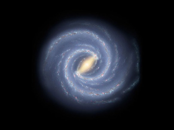 银河系的艺术想象图。科学证据显示，在银河系中心存在一个超大质量黑洞。