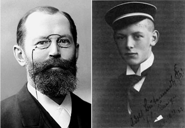 左图：1902年诺贝尔化学奖得主费舍尔；右图：温道斯的得意门生，1939年诺贝尔化学奖得主布特南特